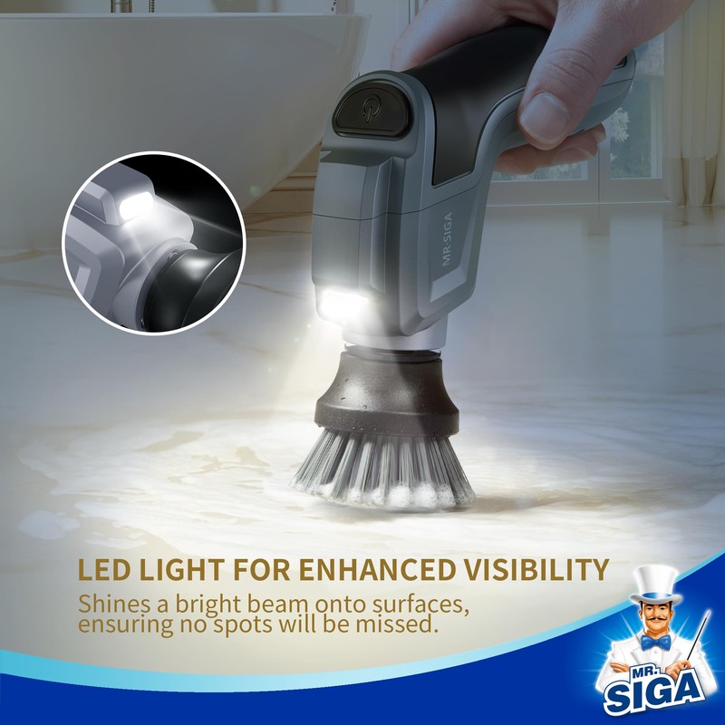 MR.SIGA Electric Spin Scrubber for Kitchen and Bathroom Cleaning, Waterproof