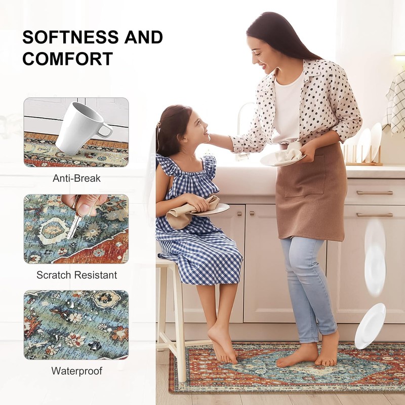 Collive Boho Cushioned Kitchen Mat, Comfort Anti Fatigue Mats for