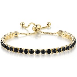 Jude Jewelers Adjustable Size Women Eternity Cubic Zircon Stackable Chain Bracelet (Gold Black)