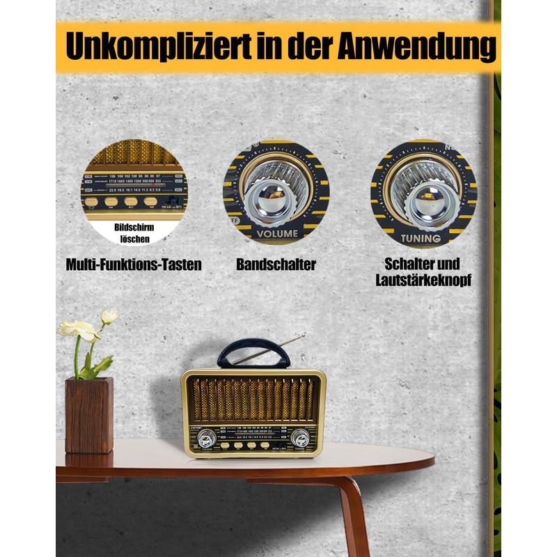 AM/FM/SW Retro Radio with USB/TF/AUX Function