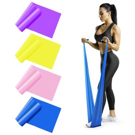 4 PCS Resistance Bands 1.5M/4.9Ft Exercise Bands Rubber Workout Bands Physio Bands for Strength Training Yoga Gym Pilates Fitness (4 Colours)