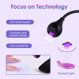 AORAEM UV Nail Lamp Rechargeable Gooseneck UV Light for Gel Nails Touch Flash Cure Lamp Nail Dryer with Clamp, Portable LED Gel X Light 3 Level Timing Home Professional DIY Manicure Salon, Black