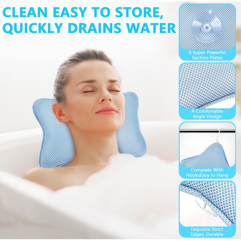 Collazoey Bath Pillow, Bath Pillow for Bathtub, with 2 Strong