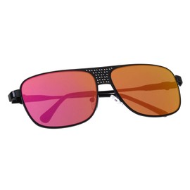 Khan Octane - Flat Square Lens Front Circle Cut Out Metal Pattern Aviator Sunglasses (Orange Black)