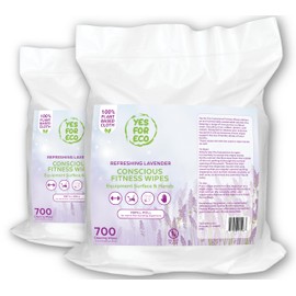 PLANT BASED ECO-CONSCIOUS FITNESS WIPES, 2 Rolls x 700 Count (1400 Wipes), Infused with Lavender & Tea Tree Oil, Perfect for Yoga and Pilates Studios and Gyms, All-Purpose Gym Wipes, Bulk Buy