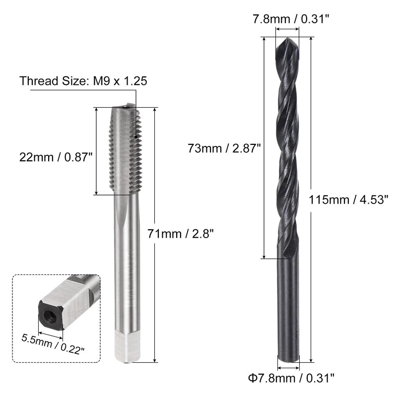 sourcing map Metric Tap and Drill Bit Set, M9 x