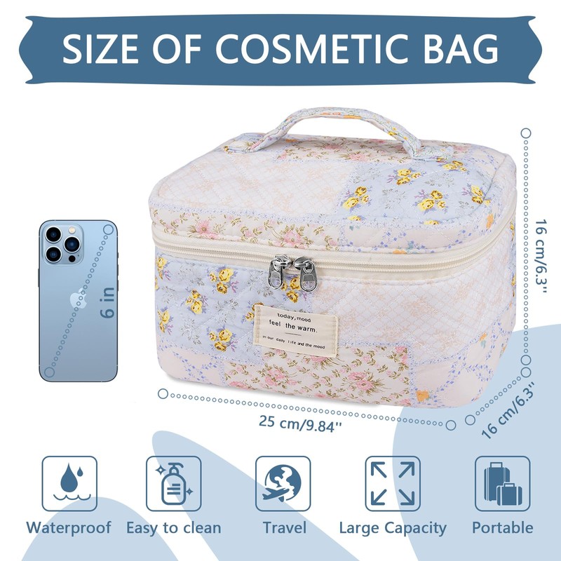 Large Makeup Bag, Cute Cosmetic Bag for Women Girls, Floral
