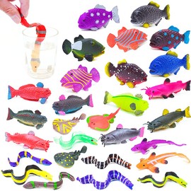 10Pcs Bath Toys Sea Animal Figurines,Color Changing and Stretchy Squeeze Realistic Ocean Fish Statues,for Toddlers 3 Years and up,for Themed Parties,Cake Topper,Goodie Bag Fillers,Classroom Rewards