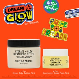 Youth To The People Dream Full Body Hydration Set ($40 Value) - 2Pc Face + Body Travel Minis Skincare Giftset - 0.5oz Superberry Hydrate + Glow Dream Face Mask, 1.7oz Dream Body Butter - Vegan