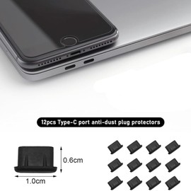 YOUNIEYO 12 x USB-Typ-C-Staubschutzstecker + 1 x Reinigungsbürste + 2 x SIM-Auswerferwerkzeuge, kompatibel mit vielen Marken-Telefonen, schwarz
