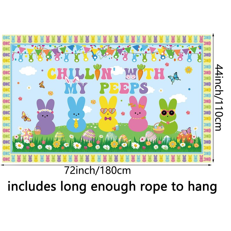 Chillin with My Peeps Backdrop 72''x44'' Large Size Easter Bunny