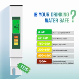 TDS Water Tester, 4 in 1 TDS Meter Digital Water Tester for Drinking Water, Professional 0-9990ppm PPM EC & Temp Water TDS Meter for Home & Travel Regular Water Quality Testing White & Green 6 in