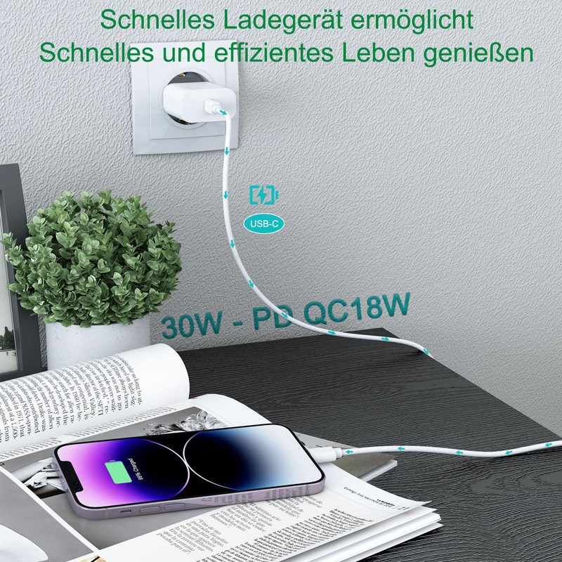 30W PD 3.0 Schnellladegerät, USB C Ladegerät Netzteil Kompatibel mit