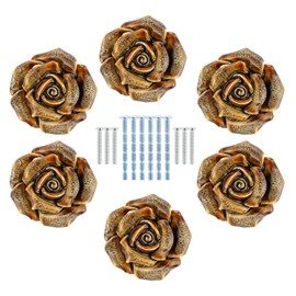 Yetaha 6 Pack Retro Rose Dresser Knobs, Vintage Floral Drawer Pulls, Antique Handles, Drawer Knobs for Furniture Cabinet Kitchen Closet, with Screws (White)