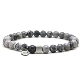 Nato Cuff - 925 Sterling Silver Bracelet - Jasper Beads Semi-Precious Stones - Men's and Women's Jewellery Handmade in France, Sterling Silver, Jasper