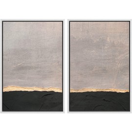 MUDECOR Framed Canvas Print Wall Art Set Gray Sky Industrial Grunge Horizon Landscape Abstract Shapes Illustrations Modern Art Decorative Zen for Living Room, Bedroom, Office - 24"x36"x2 White