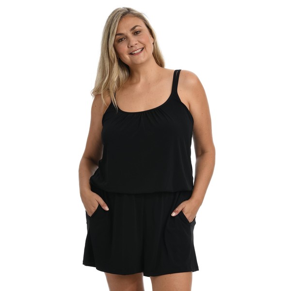 Maxine Of Hollywood womens Plus-size Romper One Piece Swimsuit, Black