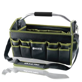 WILAXI PRO 16in Foldable Open Top Tool Tote, Tool Bags For Men Heavy Duty, Tool Carrier tool bag hard With Handle, Wide Mouth Electrician Tool Tote, Many Pockets Can Hold Many Tool