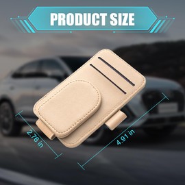 KHGUZ Car Sun Visor Organizer, Magnetic Leather Auto Sunglass Card Pocket Holder for Registration & Drving License, Vehicle Interior Glasses Clip Accessories, Universal for SUV Sedan Truck (Apricot)