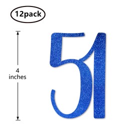 Blue Glitter 51st Birthday Centerpiece Sticks, 12-Pack Number 51 Table Topper Anniversary Party Decorations