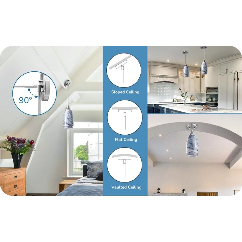 DEWENWILS EDISHINE Pendant Light Fixture, Hardwired Ceiling Light, Grey Marble