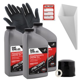 Factory Racing Parts Oil Change Kit compatible with Suzuki VS750GLF – Includes 3 Quarts of 10W-40 Full Synthetic Oil, 1 Filter, 1 Crush Washer, 1 Funnel, 1 Oil Change Reminder Sticker