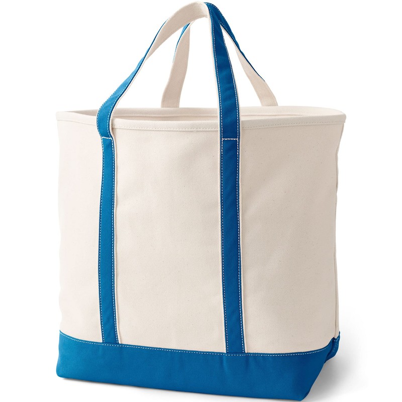 Lands' End Natural Open Top Canvas Tote Natural/beacon Blue Medium