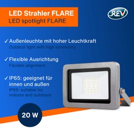 REV FLARE LED Spotlight for Outdoor Use - IP65, LED Lamp 20 W, 1700 lm, 6500 K - Ideal for Yard Driveways, Garages & House Entrances, Silver