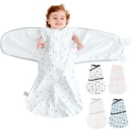 HINATAA Baby Sleeping Bags Newborn, Swaddling Bag Baby Cotton, 3-Way Adjustable Wearable Swaddle Blanket, Baby Swaddle Transition, Baby Swaddling Cloths Boys Girls (White, 4-7 Months)