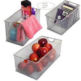 YBM Home 2320-3 Set of 3 Mesh Storage Boxes, Silver Mesh