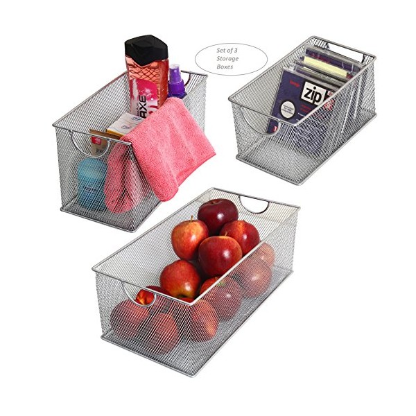 YBM Home 2320-3 Set of 3 Mesh Storage Boxes, Silver