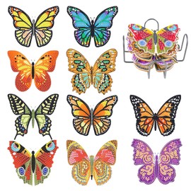 KRUCE Pack of 10 Diamond Painting Art Coasters with Holder, Butterfly DIY Diamond Painting Coasters for Adults, Coasters for Crafts for Beginners, Children, Adults, Art, Craft Accessories