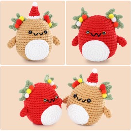 Christmas Crochet Kit for Beginners Adults - Christmas Axolotl Crochet Kit, Crochet Kit for Starter, Include Easy Knitting Soft Yarn, Step-by-Step Video Tutorial, Christmas，DIY Gift for Adults