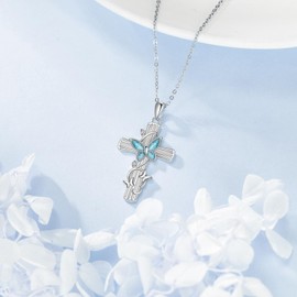 DAYLINLOVE Butterfly Cross Necklace for Women 925 Sterling Silver Cross Necklace Butterfly Jewellery Gift Women, Sterling Silver, No Gemstone