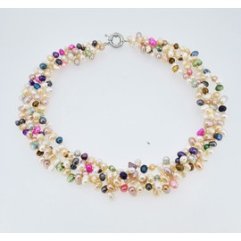 TreasureBay Women's MultiColor Freshwater Pearl Twisted Necklace, Chunky Multi-strands Pearl Necklace For women