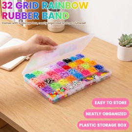Kit para Hacer Pulseras de Ligas con Caja - 2500 Pzs Bandas Elásticas de Colores Arcoíris con Dijes de Dibujos Animados, Cuentas de Letras y Ganchos, Set de Manualidades Creativas para Niños DIY