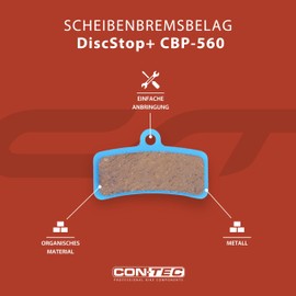 CONTEC Disc Brake Pads DiscStop+ CBP-560 Organic Disc Brake Pad Optimised Pad Mix Integrated Wear Indicator Blue Pair