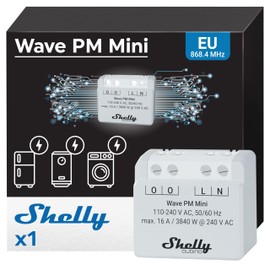 Shelly Wave PM Mini - 1-Channel Z-Wave Smart Power Meter Module 16A, Remote Control via app and Real-time Energy Monitoring, Z-Wave Hub Required, Low Power Consumption, SmartStart Set-up
