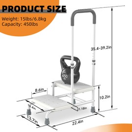 Adjustable 2 Step Stool with Handle for Elderly, Seniors and Disabled, Heavy Duty Non-Skid Platform, Sturdy Handrail, Multi-Purpose Step Stool for Bedside, Kitchen, Car, Bathtub, Holds up to 450lbs