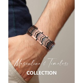 Feraco Copper Bracelet for Men 3X Strength,Magnetic Therapy Bracelet Copper Jewelry with Powerful 3800 Gauss Magnets,Premium Fold-Over Clasp(Upgrade)