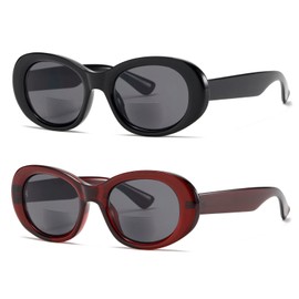 RLOZRN Bifocal Sunglasses for Women, 2 Pack Oversized Reading Sunglasses, Fashion Oval Sun Readers with UV400 Protection, +2.0