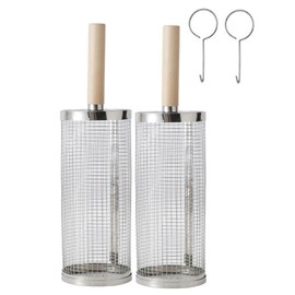 DragonX2 2 Rolling BBQ Baskets with Removable Wooden Handles, Nested Grill Nets, BBQ Accessories for Vegetables and Shrimps, Outdoor Cooking Camping