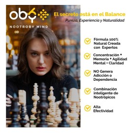 Oby Nootropicos Neuroprotector  Concentracin, Memoria, Claridad Mental  Sin sabor  Vitaminas Mujer y Hombre                                           