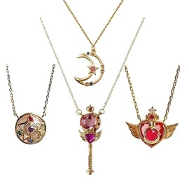 CHIVASO Anime Themed Pendant Necklaces Gold Plated Guardian Star Moon Necklace, Set of 4 (4pcs-B)