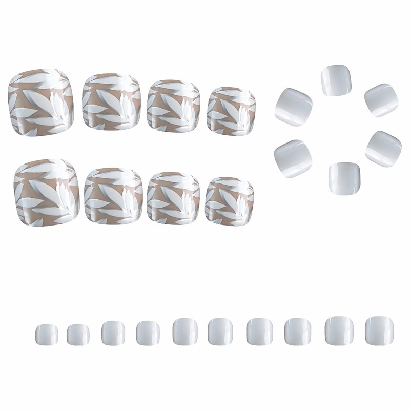 MERVF Toe Nail Press ons Toenails Fake Toe Nails White