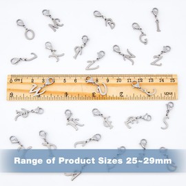 SUPERFINDINGS 26Pcs 304 Stainless Steel Letter Pendant Charms Silver Letter A to Z Lobster Claw Clasps Charms Mini Alphabet Bracelet Necklace Pendants for DIY Keychain Jewelry Making