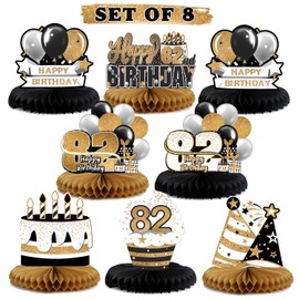 LINGTEER Happy 82nd Birthday Decorations,8 Pcs Black & Gold Table Topper Centerpieces Set - Cheers to 82 Years Old Quick Birthday Party Decorations Gift Sign.