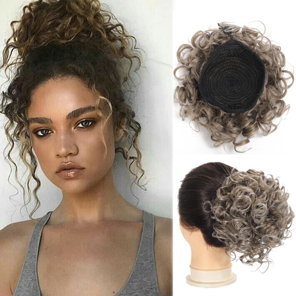 1 x Curly Messy Hair Bun Hairpiece for Women Drawstring Loose Wave Curly Bun Updo Daily Use (1 Piece, 10a/090906)