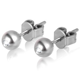 Titanium Round Ball Stud Earrings for Sensitive Ears, Hypoallergenic Nickel-Free Stud Earrings for Women with Titanium Earring Backs 3 mm 4 mm 5 mm, Titanium, Cubic Zirconia