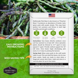 Rattlesnake Bean Seeds for Planting - 5 Packets with Instructions to Plant and Grow Preacher Beans in Your Home Vegetable Garden - Non-GMO Native American Heirloom Variety - Survival Garden Seeds